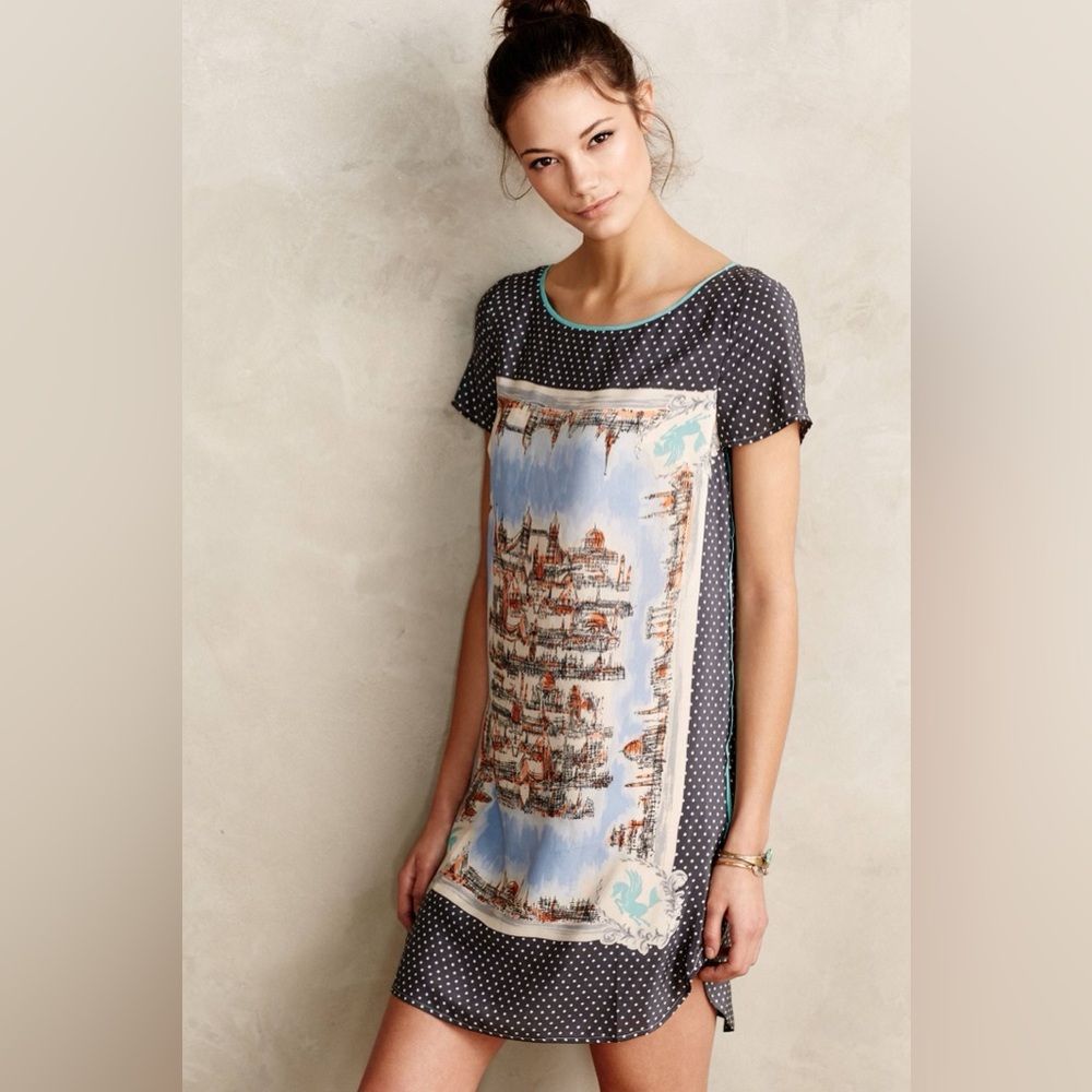 Anthropologie Maeve Around Town Silk Tee Dress Small Resortwear Travel EUC